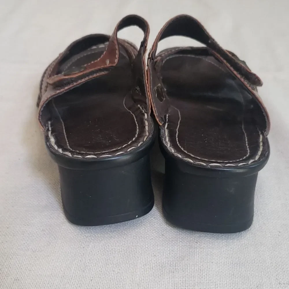 Josef Seibel Brown Leather Sandals Classic Design Block Heel Travel European